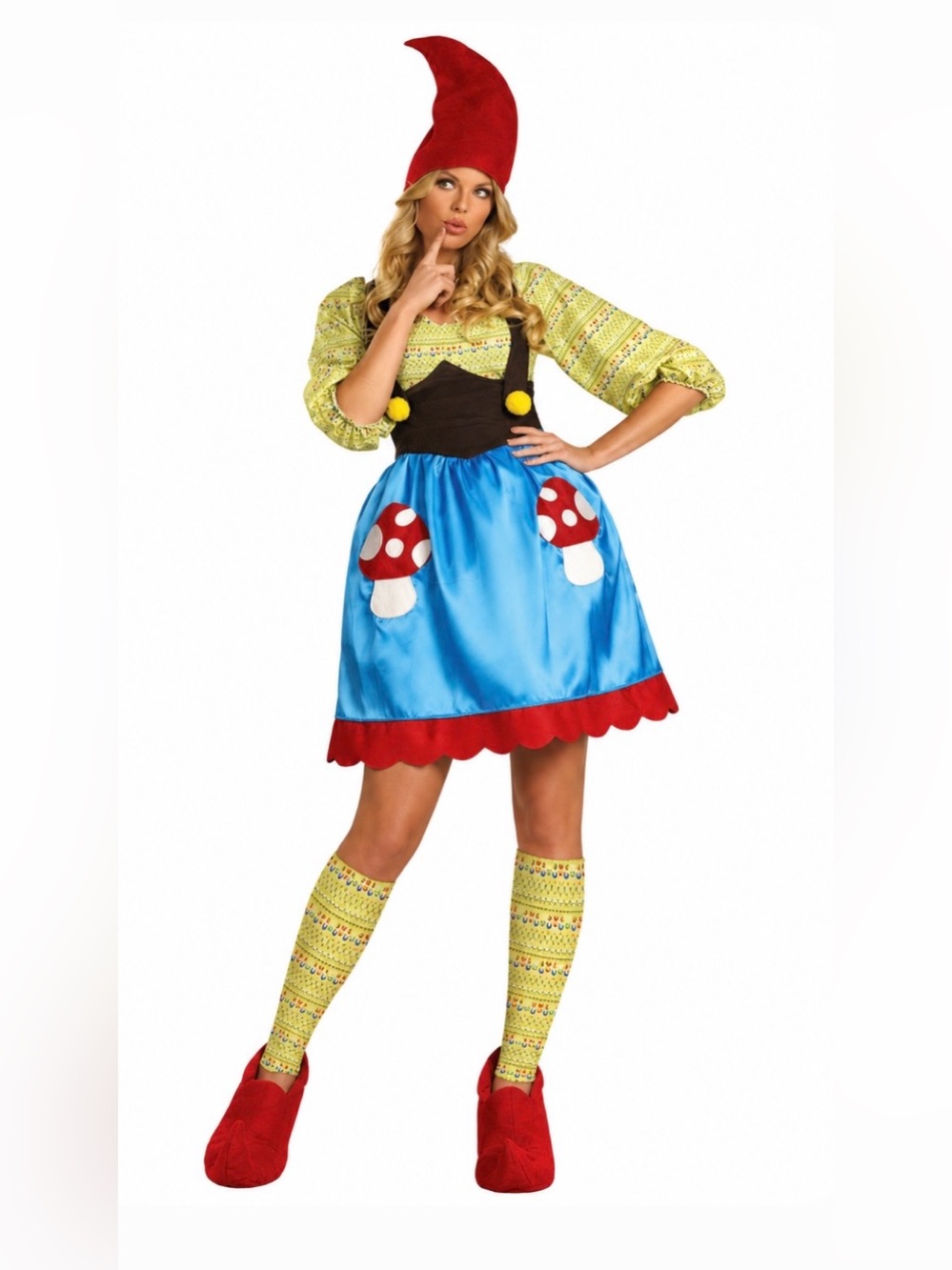 Halloween Women's Gnome Mushroom Costume Dress - Blue & Red